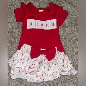 Baseball baby girl 3-6 months 2 piece outfit red white onesie